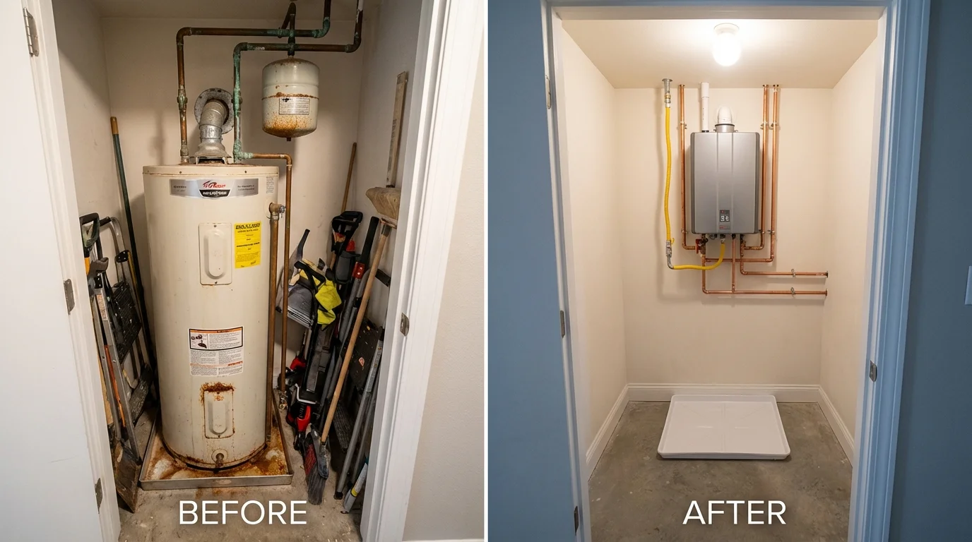 Tank water heater versus wall-mounted tankless unit comparison for Millersville, PA homeowners