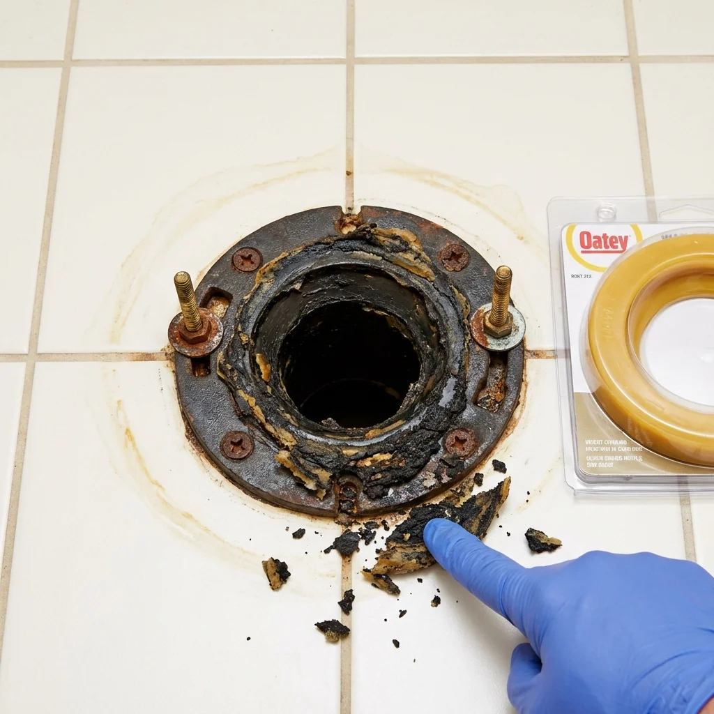 Failed wax ring showing water seepage at the base of a toilet in a Millersville, PA home