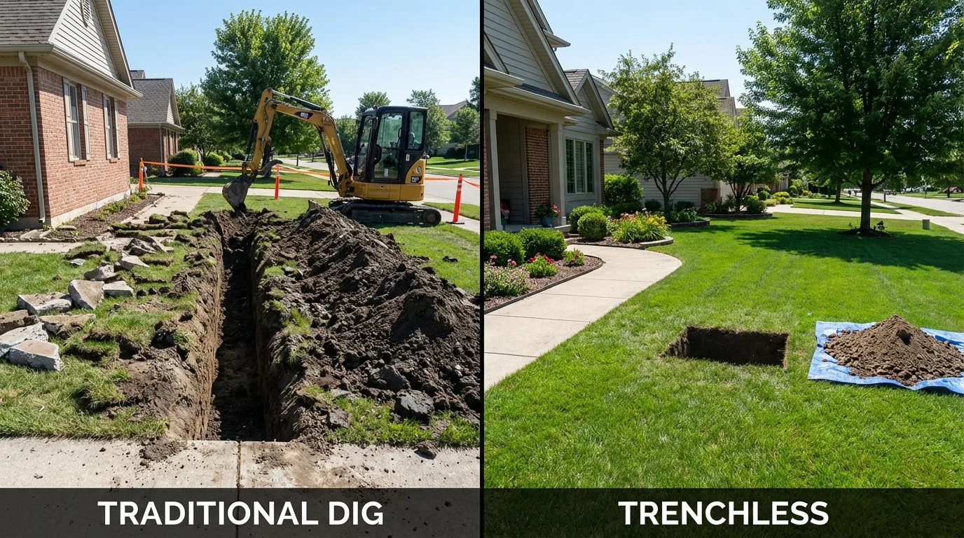 Trenchless sewer repair with minimal yard damage versus traditional excavation in Millersville, PA